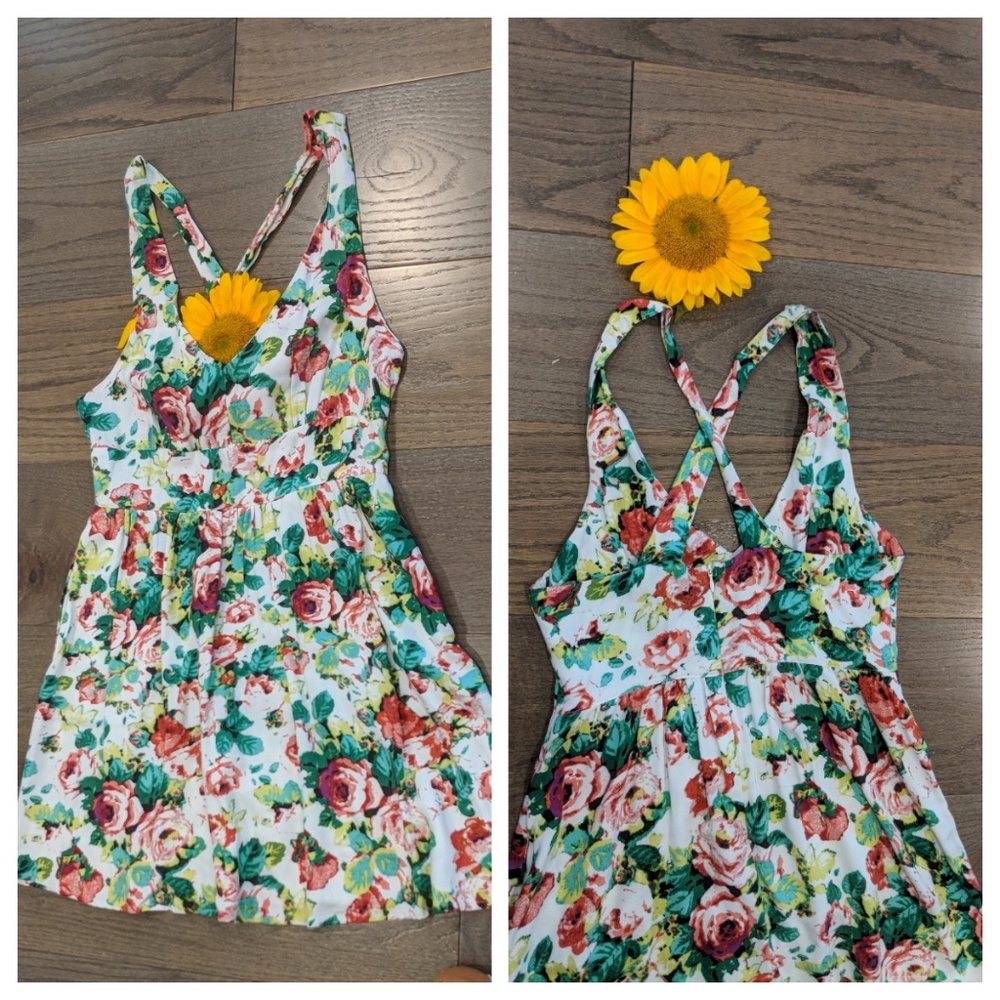 Water-color Floral crisscross back Summer Dress